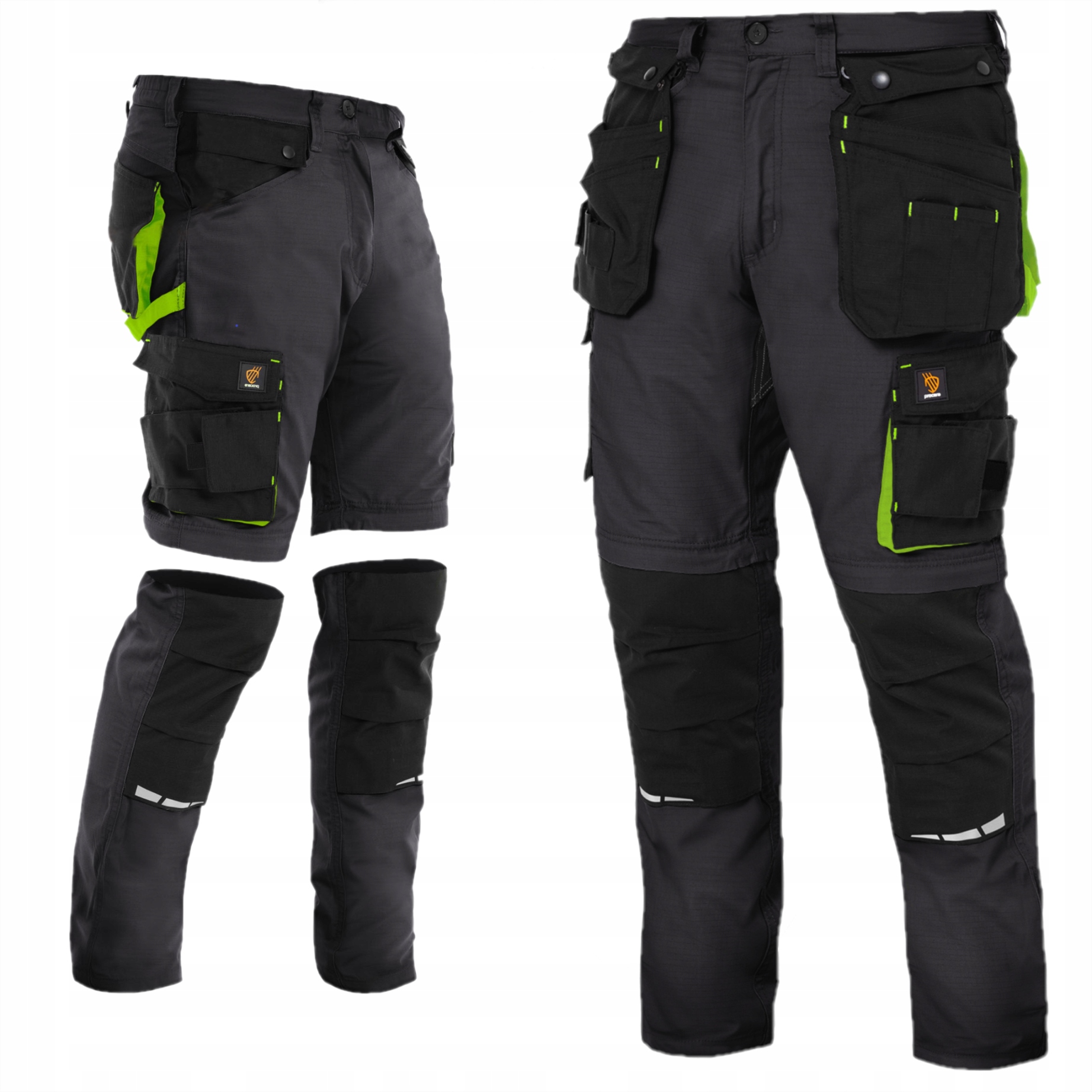 PRACOVNÉ NOHAVICE 2 V 1 ZEUS KRÁTKE ŠORTKY ŠEDÉ RIP STOP CARGO PANTS 52