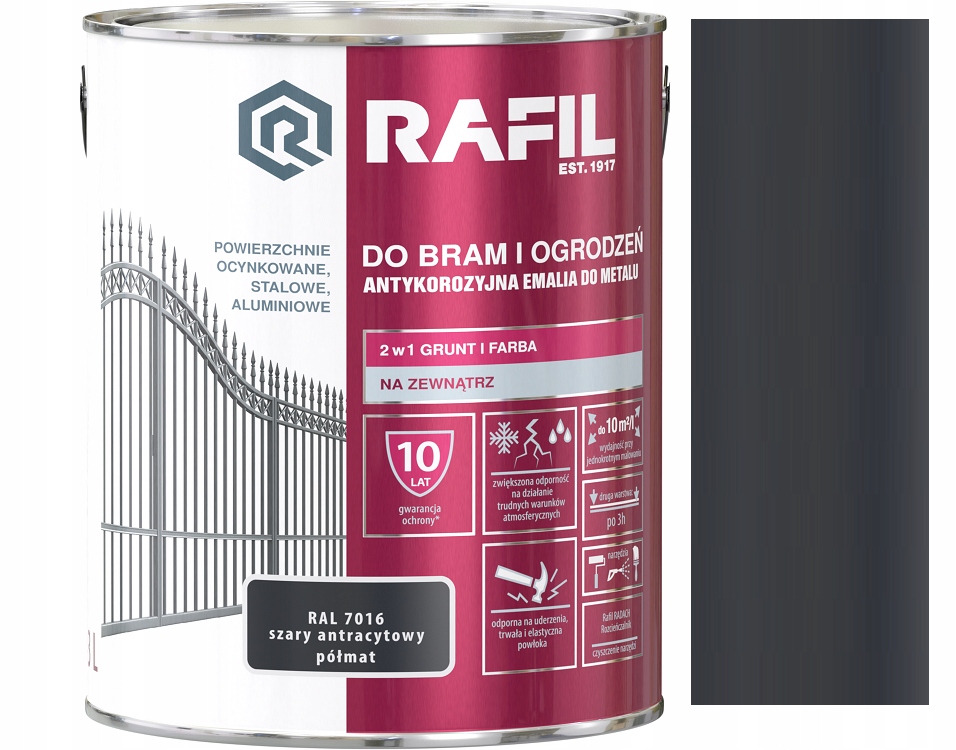 Rafil polyvinylový email na kov, 3 l, odtiene sivej a striebornej, polomatný
