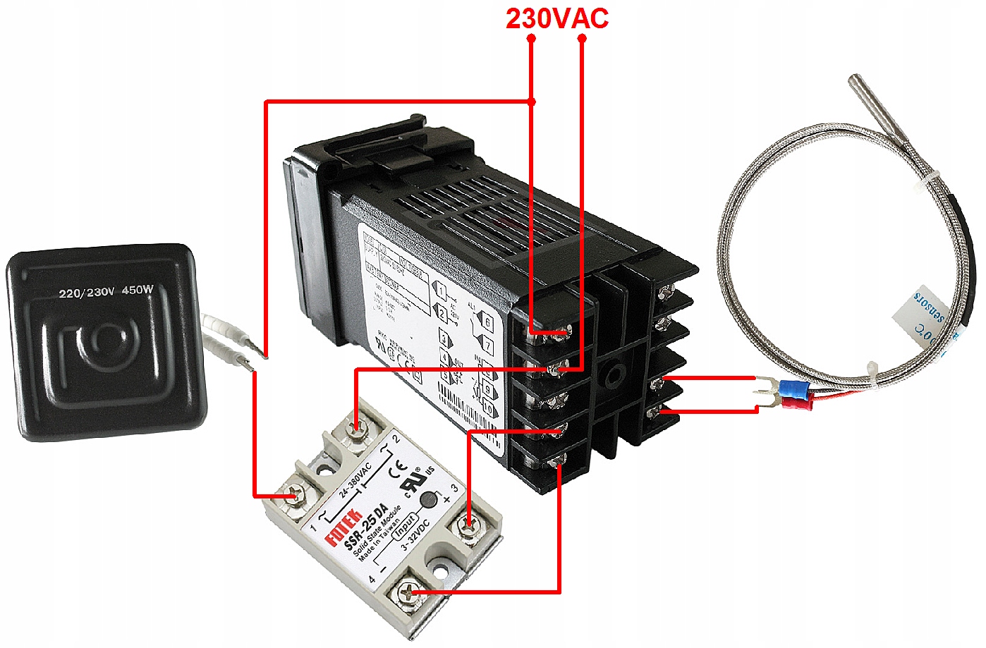 REGULÁTOR TEPLOTY REX-C100V SSR SENZOR 25A RA