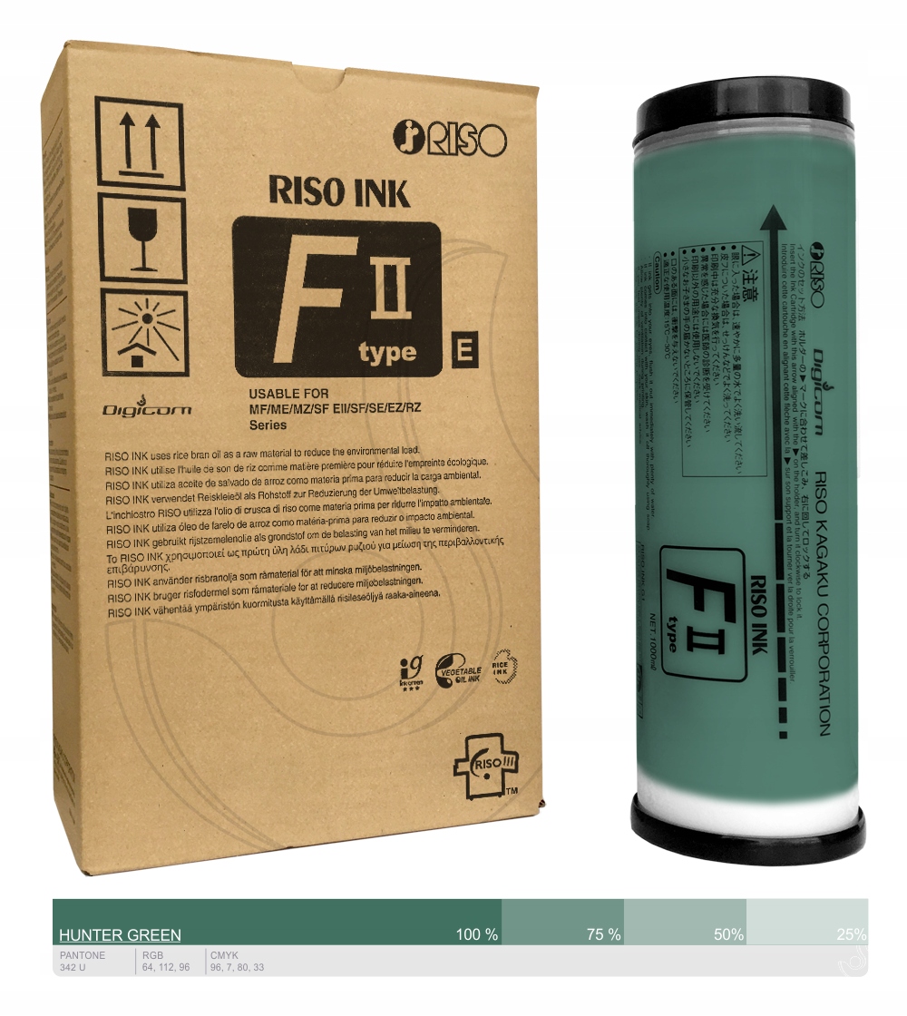 RISO farba lovca farieb zelená S-8185E typ FII