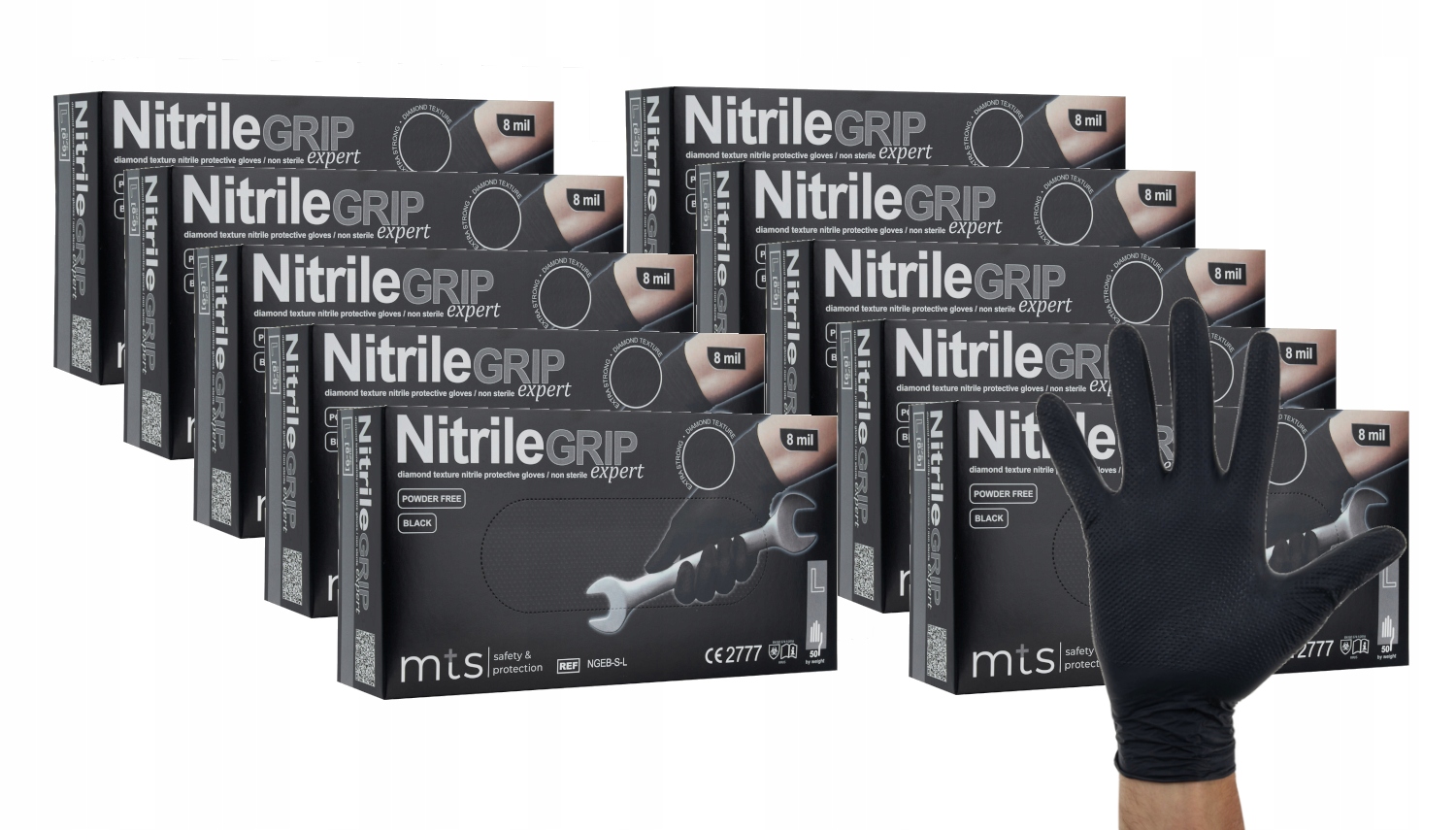 MTS bezpečnosť a ochrana Nitril GRIP Expert Black rukavice čierne silné gogrip veľkosť 10 - XL 250 párov