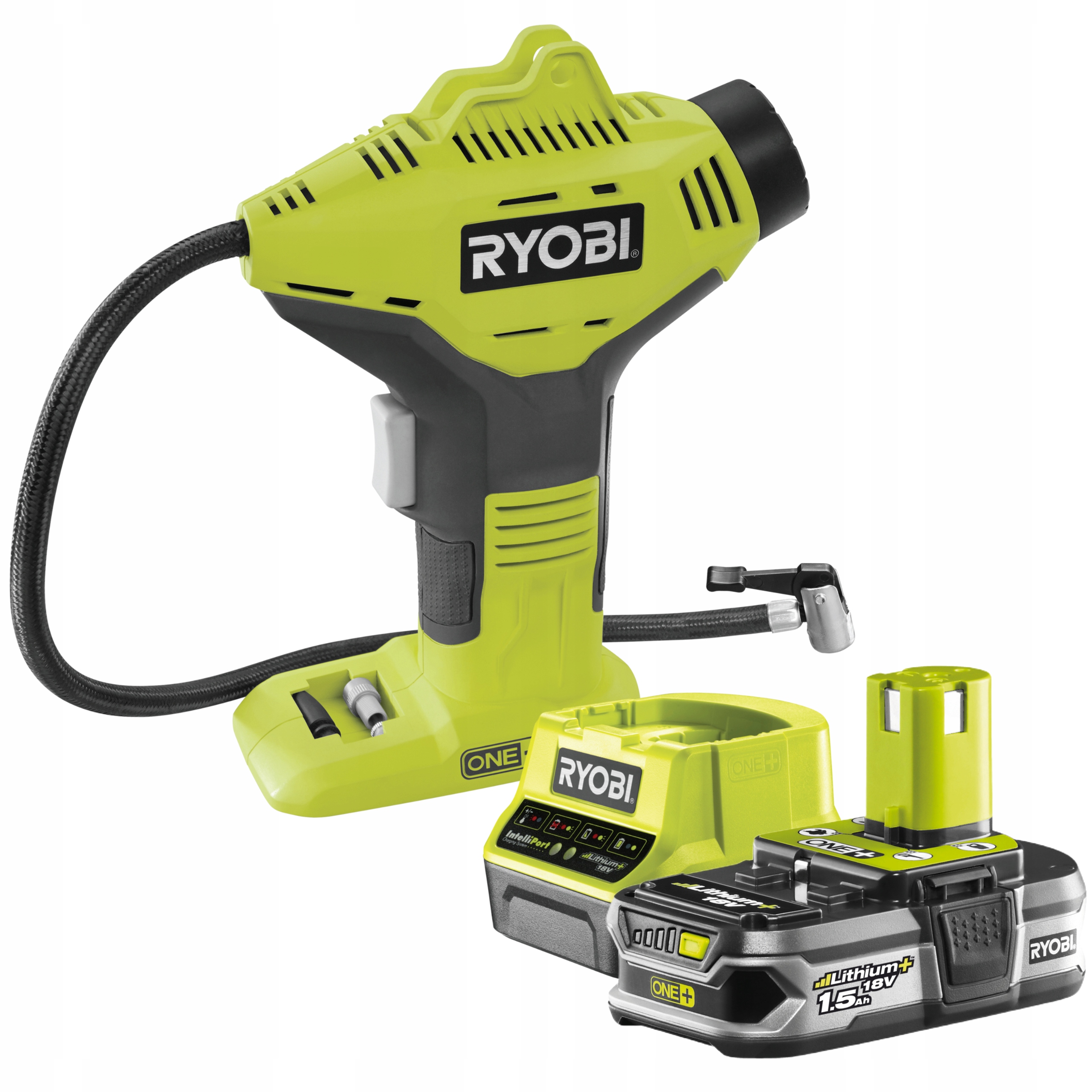 RYOBI AKU KOMPRESOROVÉ ČERPADLO 18V JEDNO + 1,5Ah MANOMETER R18PI-115GL