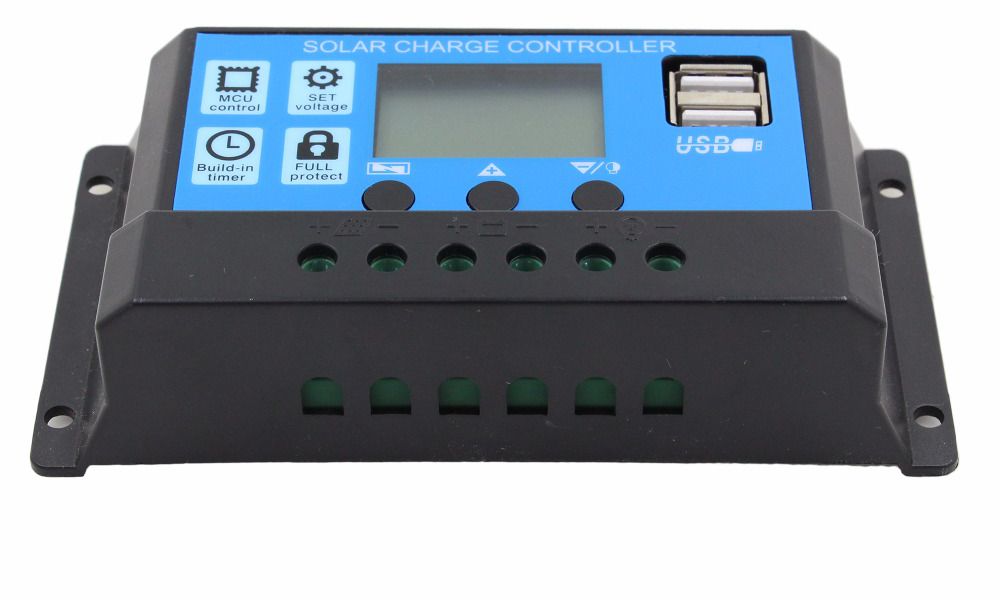 Regulátor nabíjania 10A PWM solárny 12V 24V LCD USB