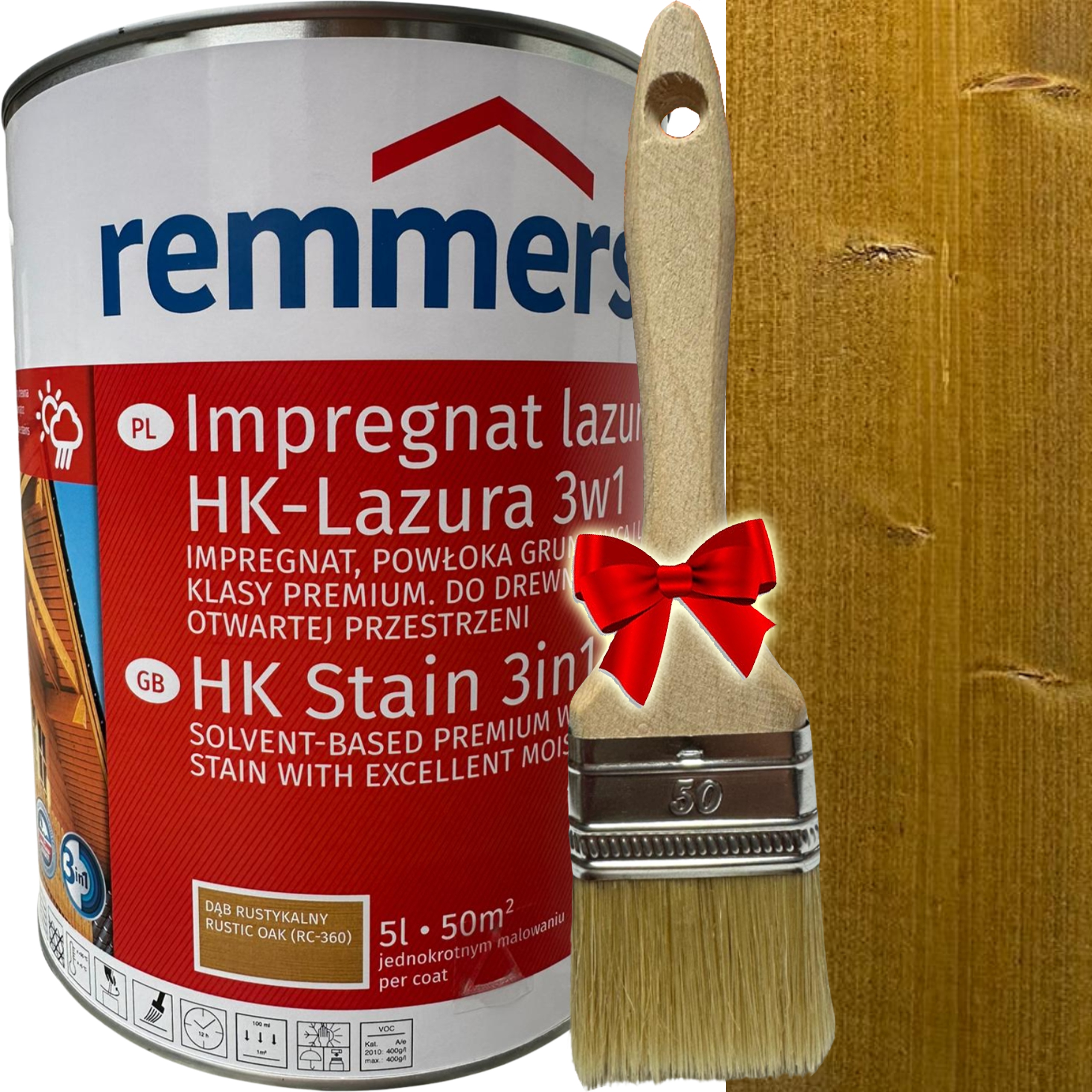 Remmers impregnácia, drevo azúrový dub Rustikálny + Rovná plochá kefa 5904122341216 5 cm
