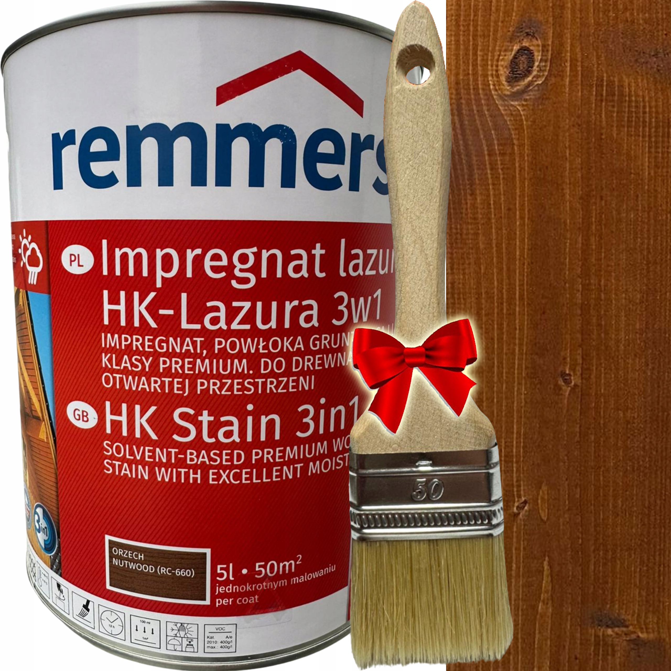 Remmers Impregnácia orechového dreva 5 l + Rovná kefa plochá 5904122341216 5 cm