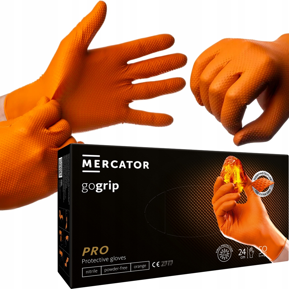 MERCATOR gogrip oranžové nitrilové rukavice, veľkosť M, 50 ks.