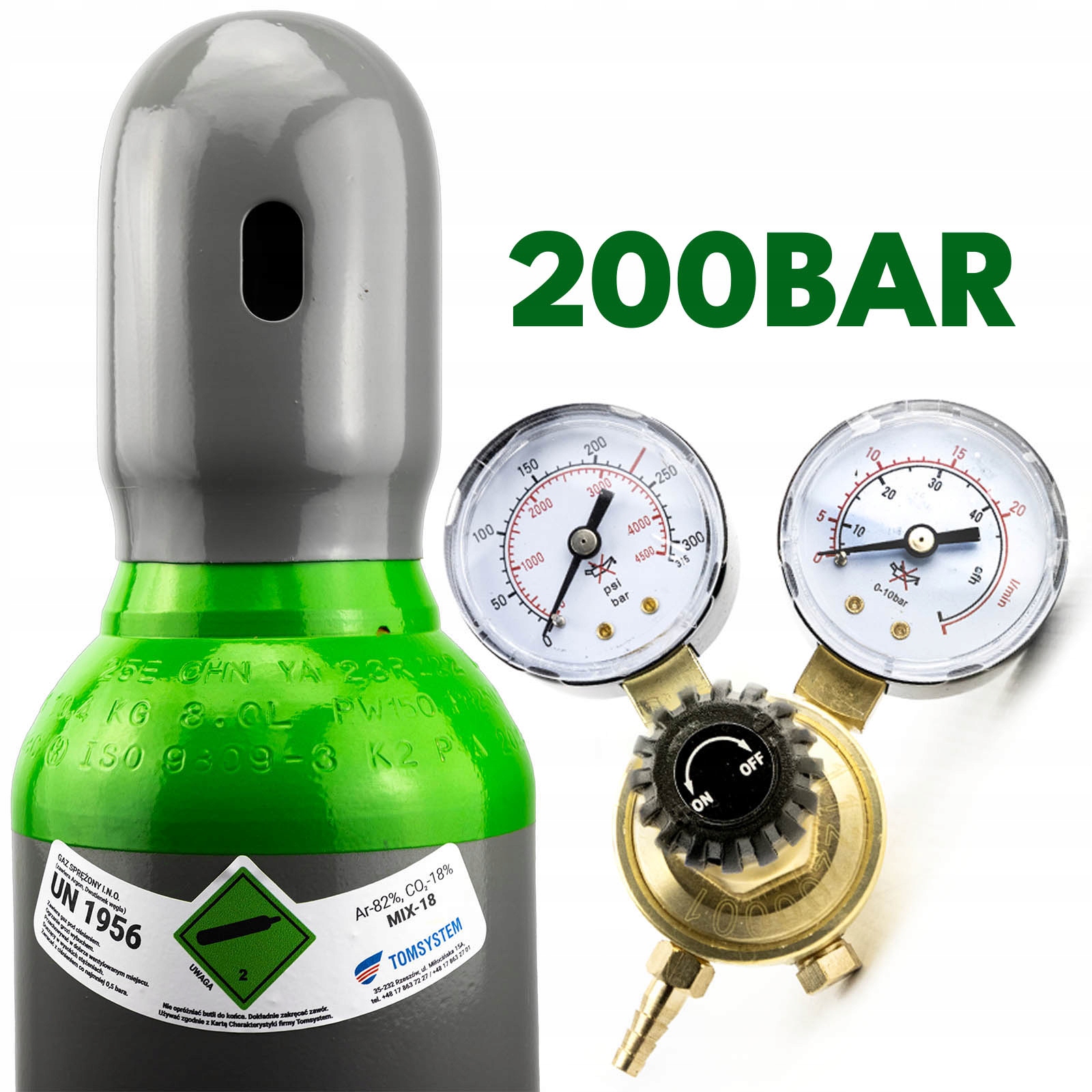 SET – ZMIEŠANÝ VALEC 8L / 200 BAR (ARGÓN 82% + CO2 18% - PLNÝ) + REDUKTOR