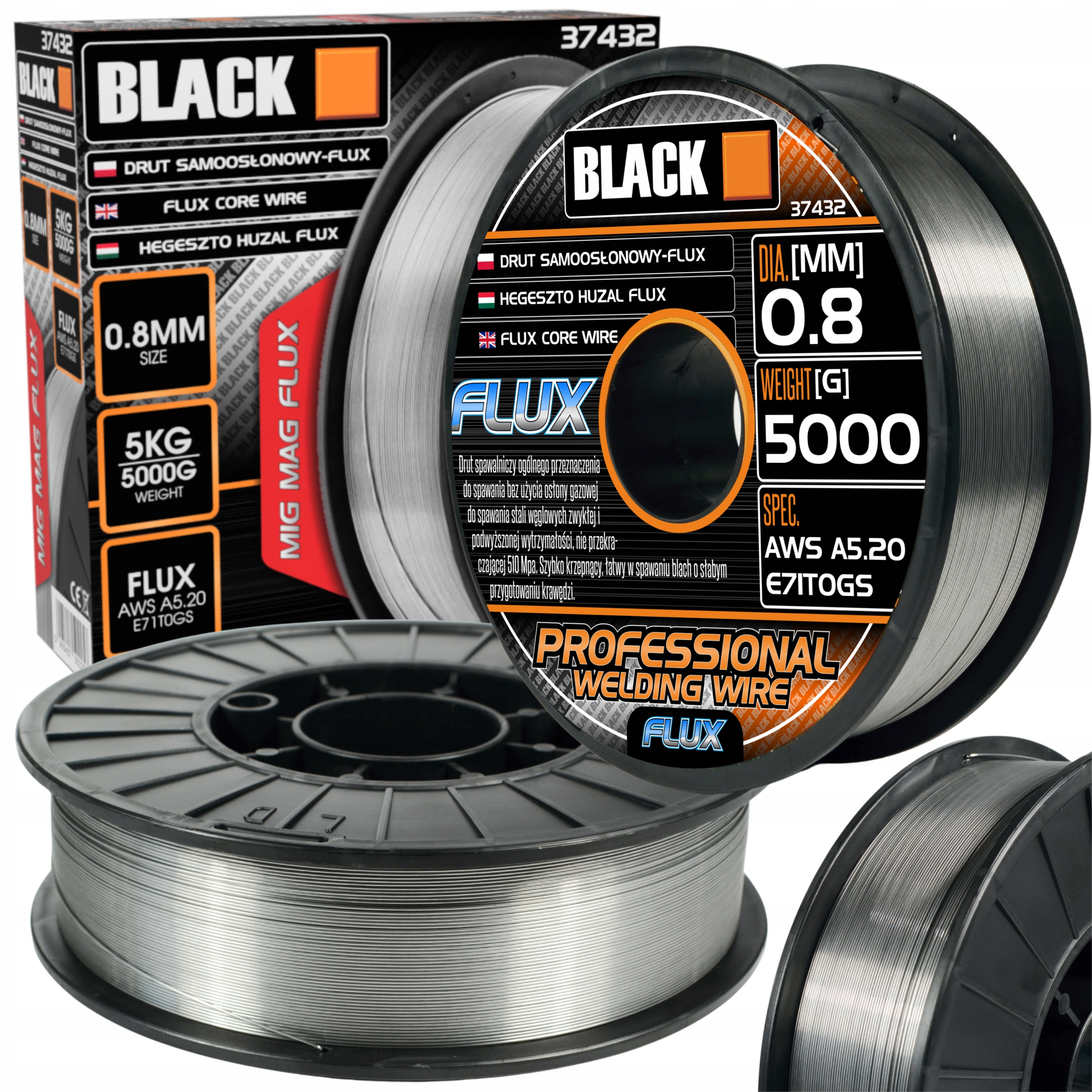 ZVÁRACÍ DRÔT 0,8 mm 5000 g 5 kg FLUX ČIERNY