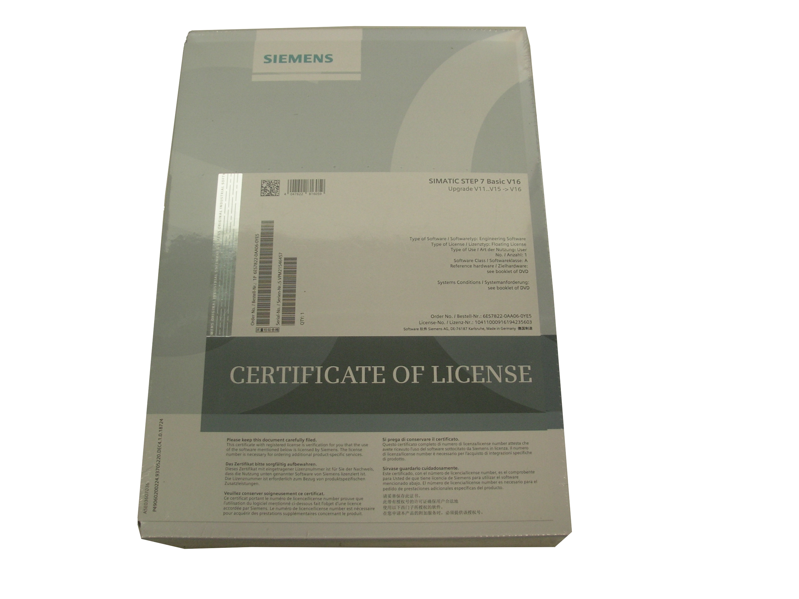 SIEMENS KROK 7 BASIC V16 6ES7822-0AA06-0YE5 upgrde