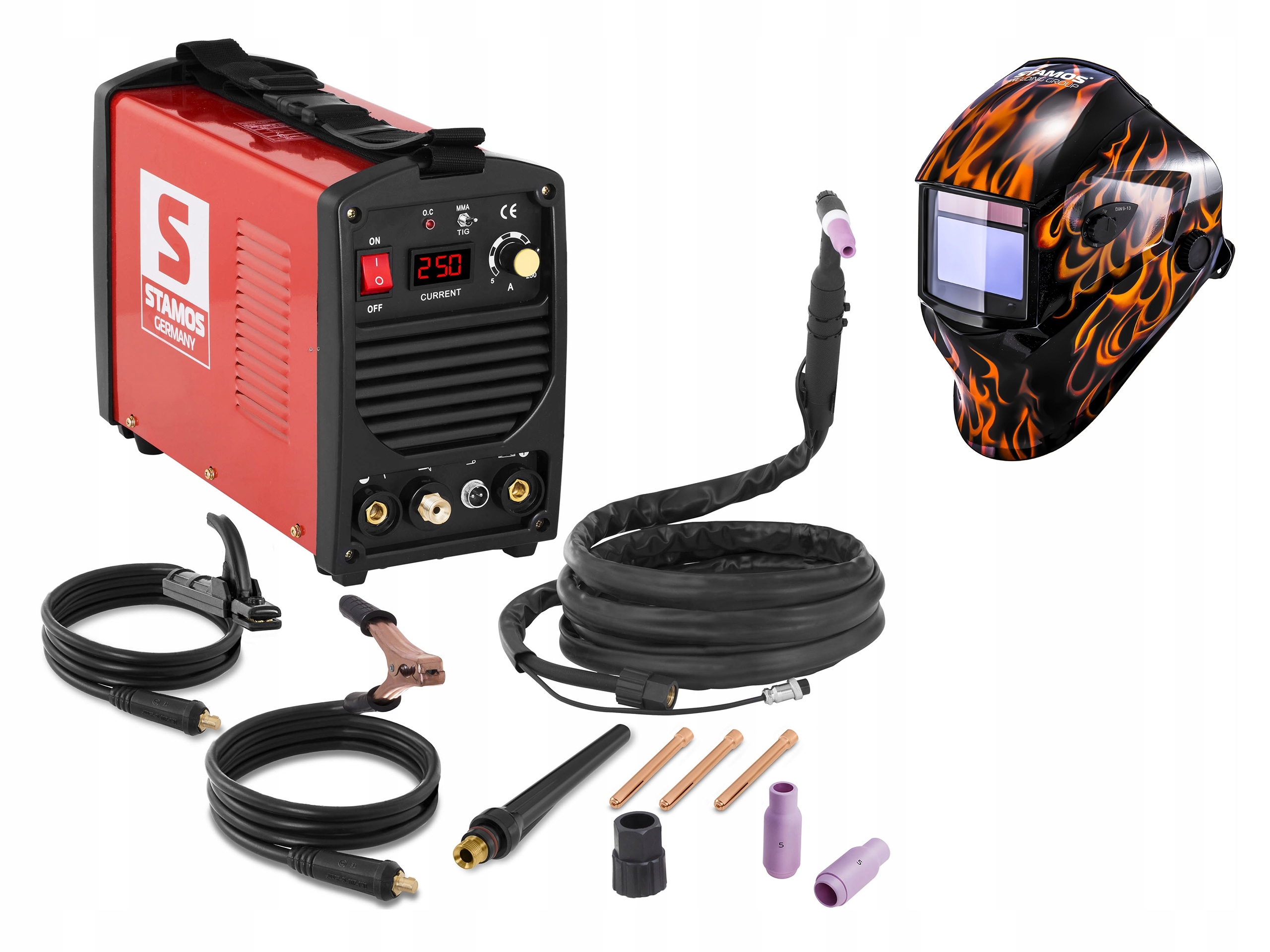 ZVÁRAČ TIG 250A 230V PRENOSNÝ + ZVÁRACIA MASKA.