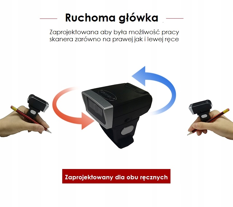 Skener QR kódov pre otočenie prsta o 220 ° oboma rukami 380mAh