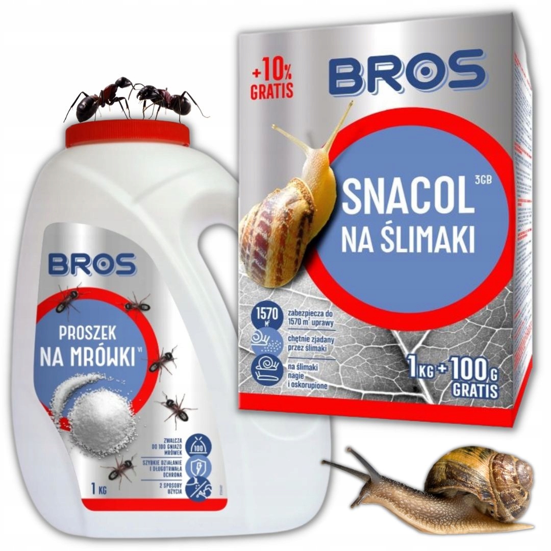 Bros Snacol odpudzovač slimákov 1,1 kg + Bros prášok na mravce 1 kg 1000 ml