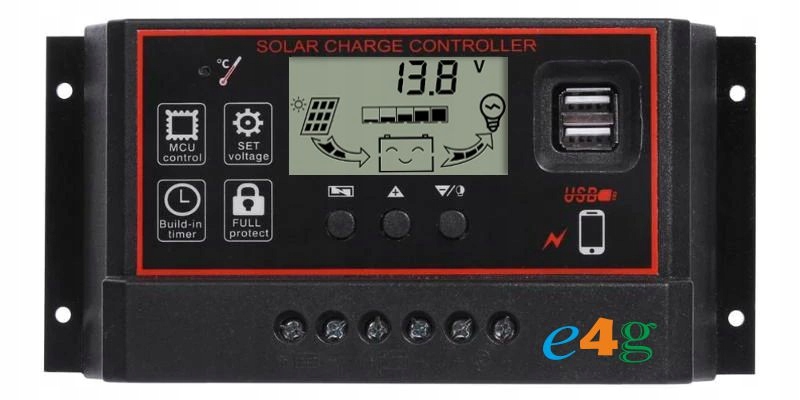 Solárny regulátor nabíjania 50A PWM 12V 24V USB LCD