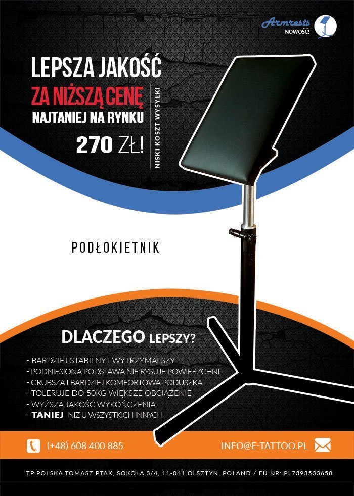 Oceľový ARMREST pre tetovacie štúdio STOJAK