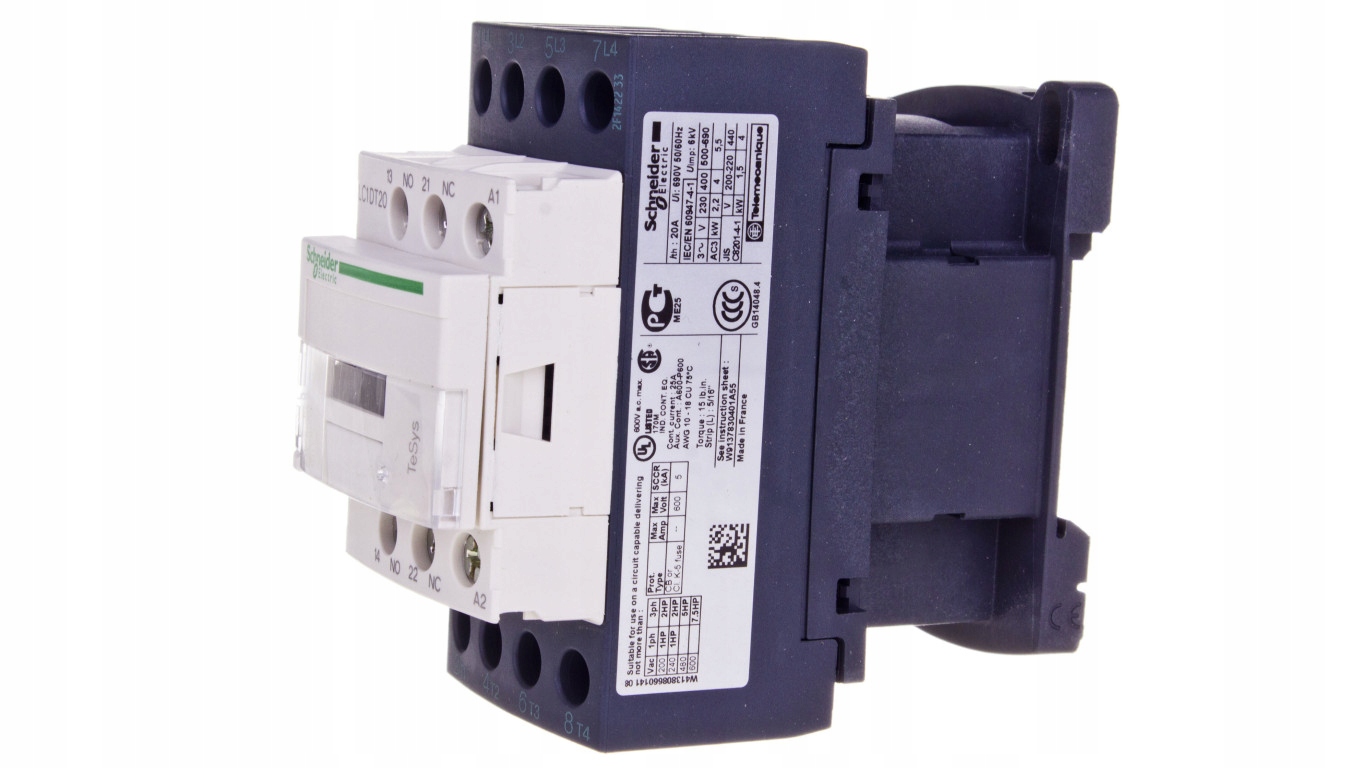 Výkonový stýkač 20A AC-1 4P 400V AC 1Z 1R LC1DT20V7
