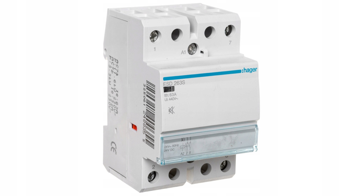Modulárny tichý stýkač 63A 2 NO 24V AC / DC ESD263S