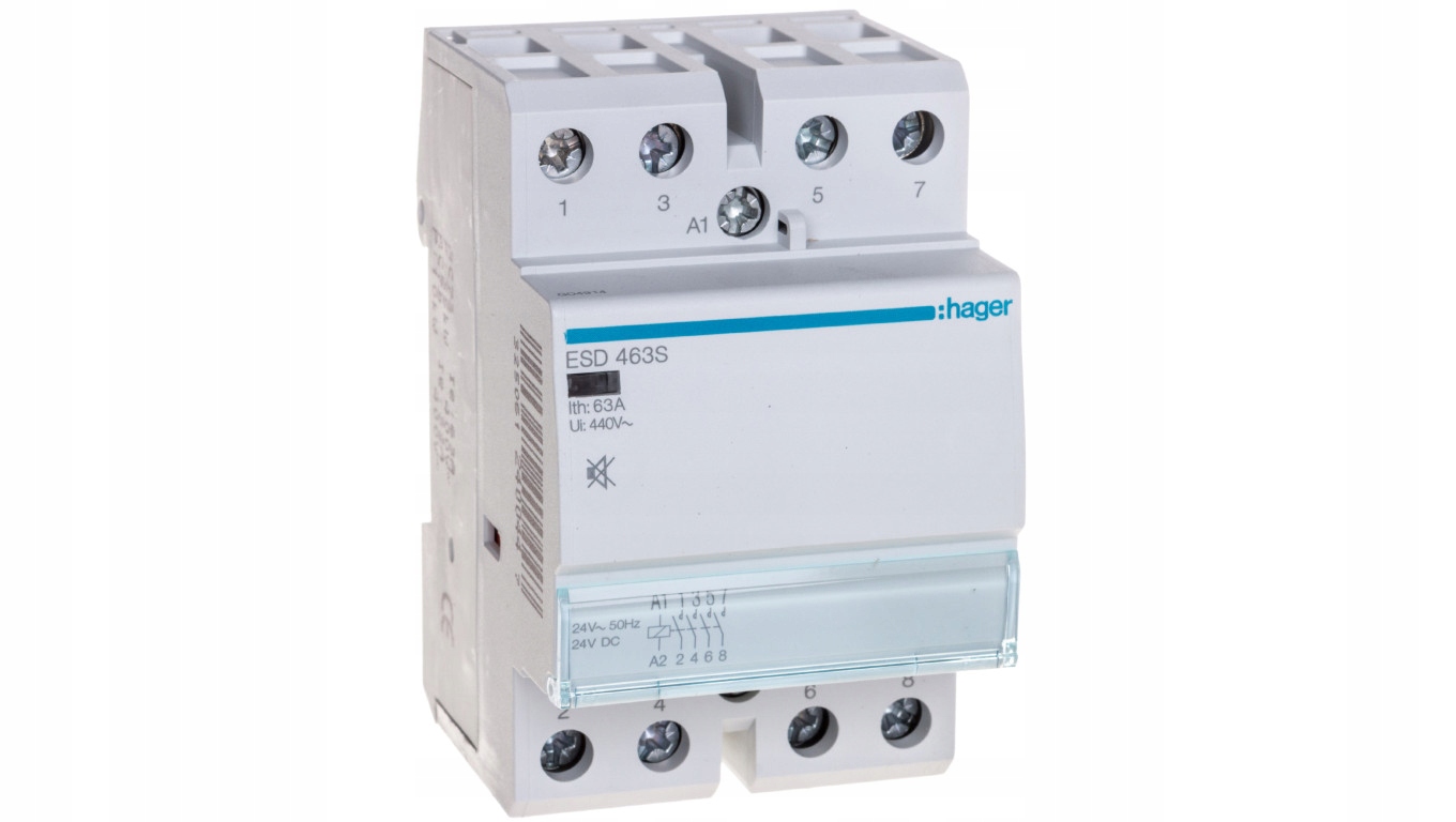 Tichý modulárny stýkač 63A 4Z 0R 24V AC / DC ESD463