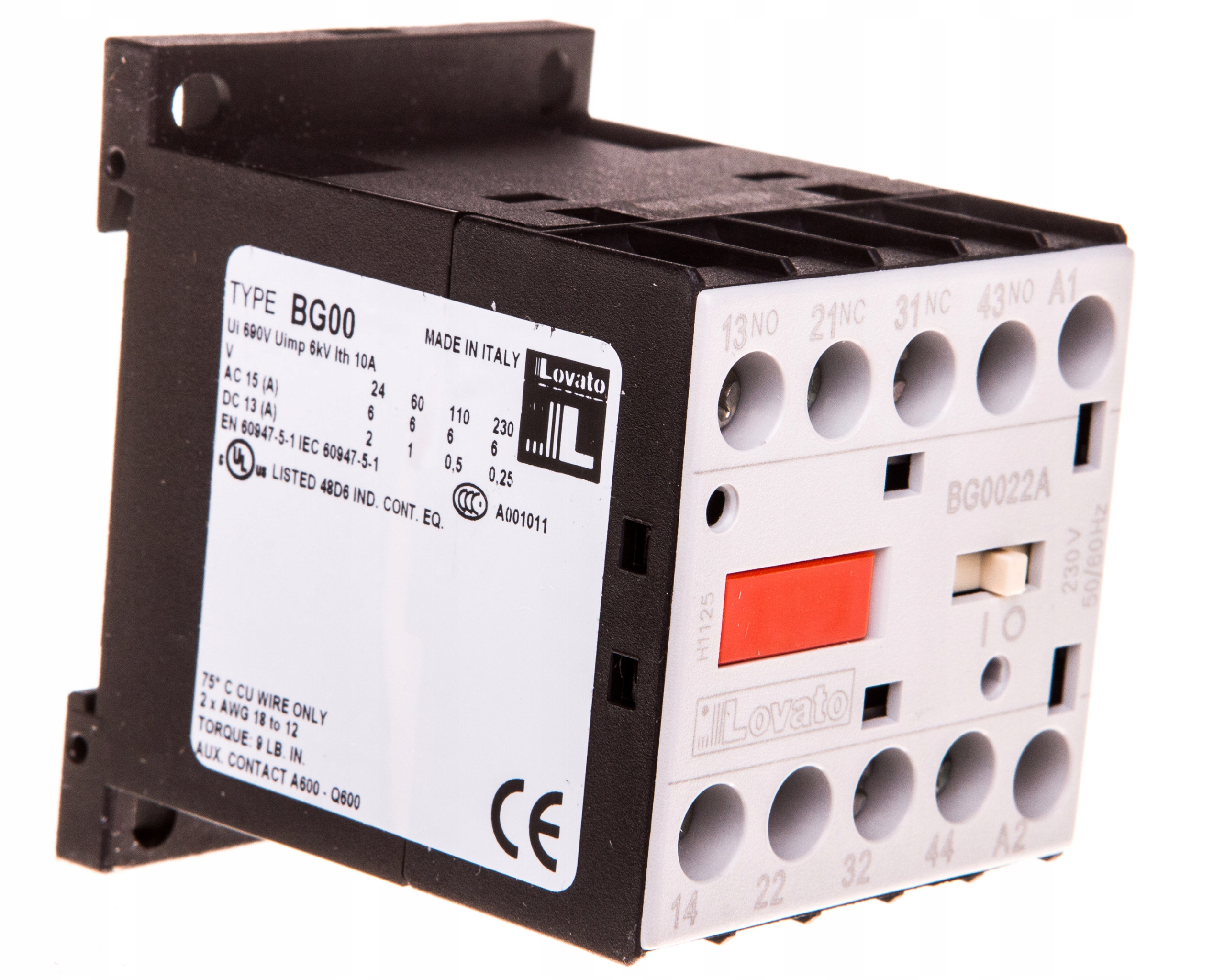 Pomocný stýkač 10A 2NO 2NC 230V AC BG00.22A