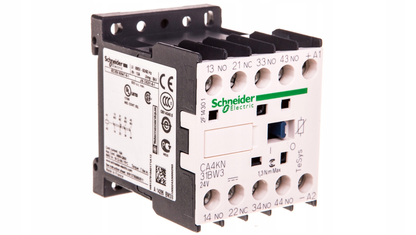 Pomocný stýkač 10A 3NO 1N 24V DC CA4KN31BW3