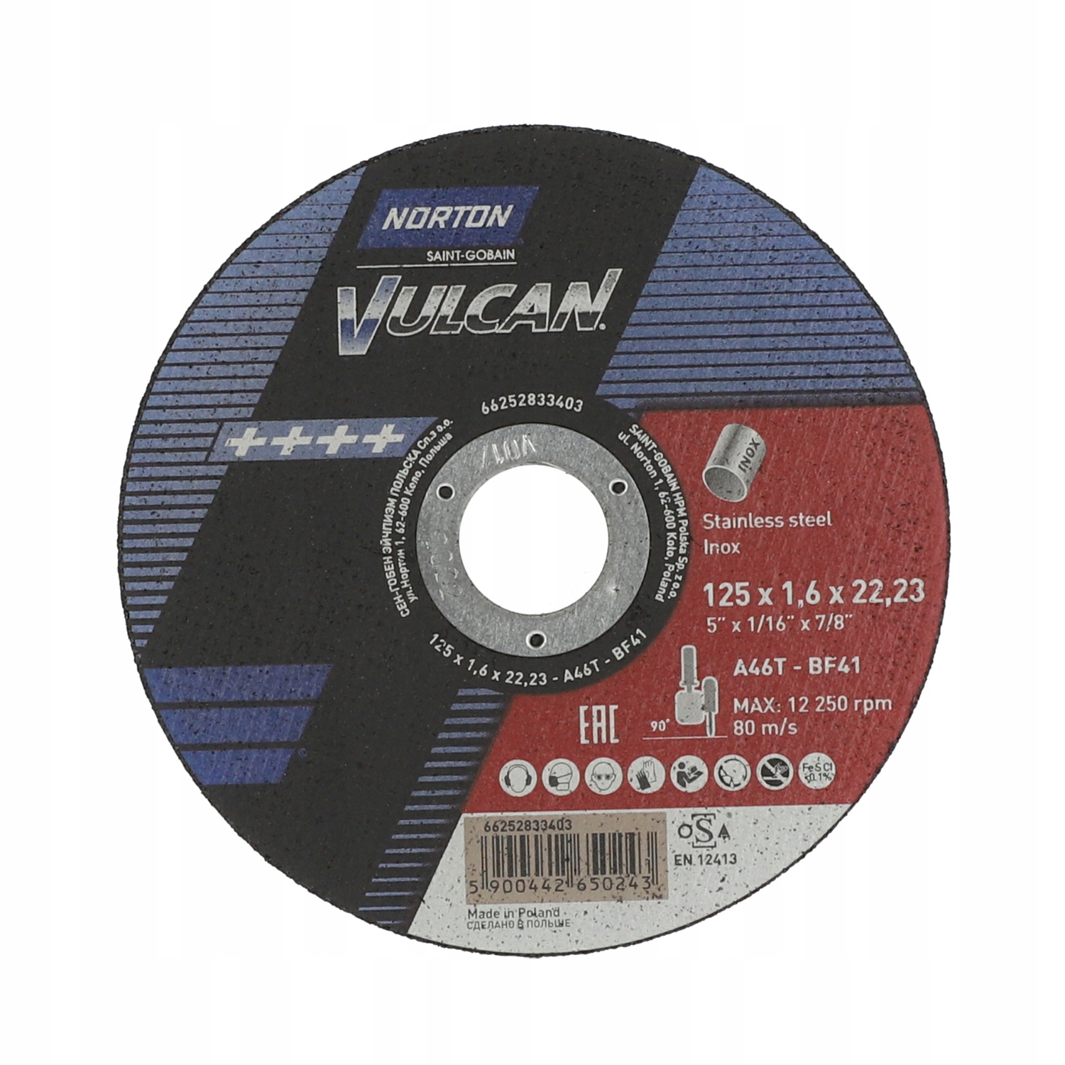 REZACÍ DISK INOX NORTON VULCAN 125x1,6x22 x25