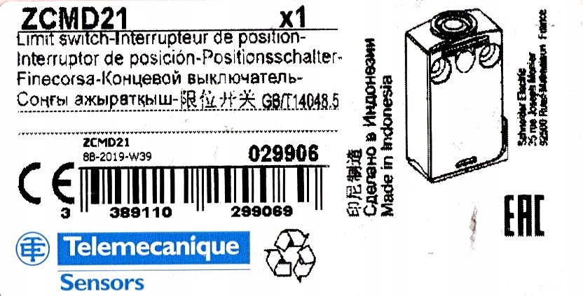 TELEMECANIQUE SENSOR ZCMD21 KONCOVÝ KONEKTOR TELA
