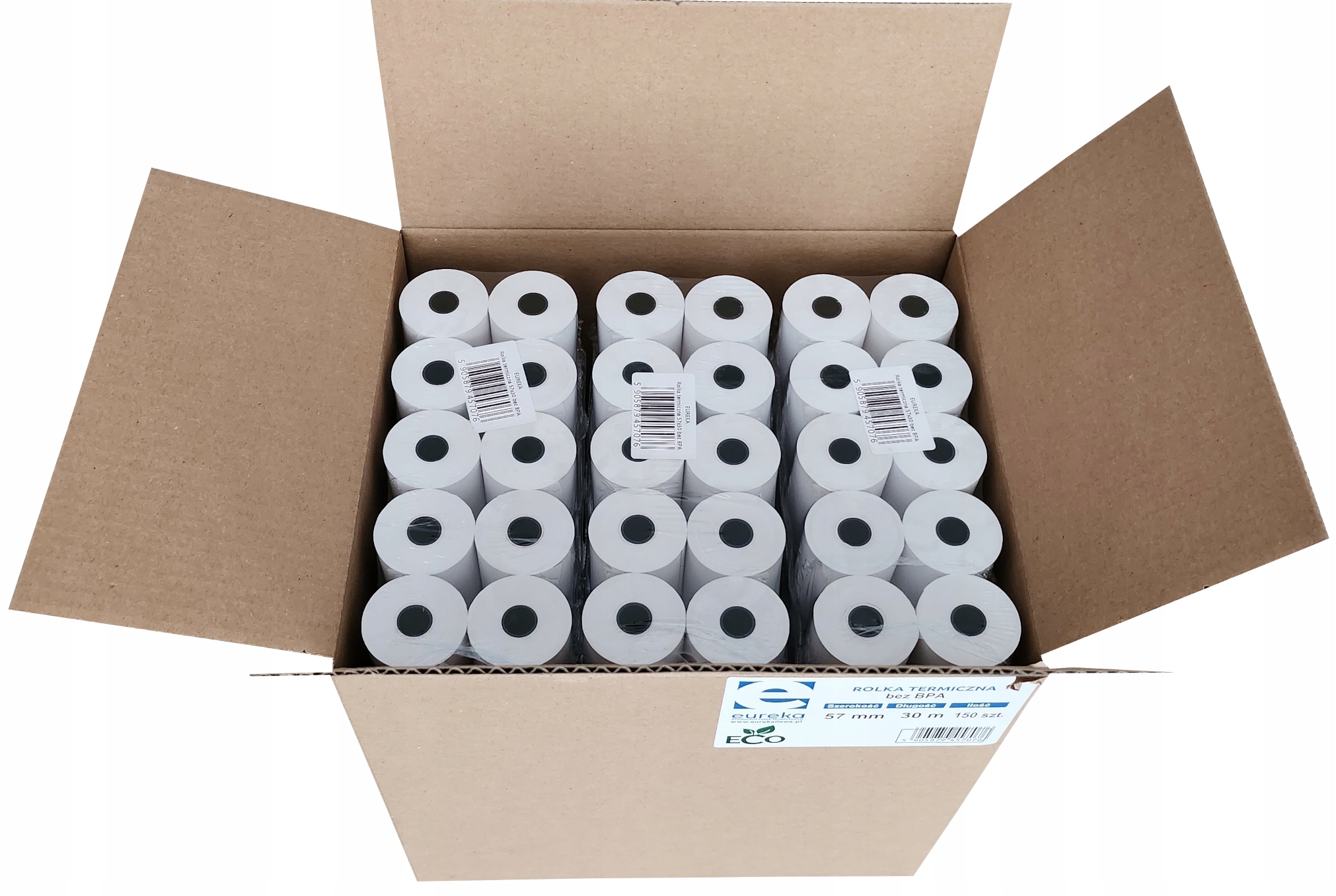 Eureka rolky 57 mm x 30 m biele 150 kusov