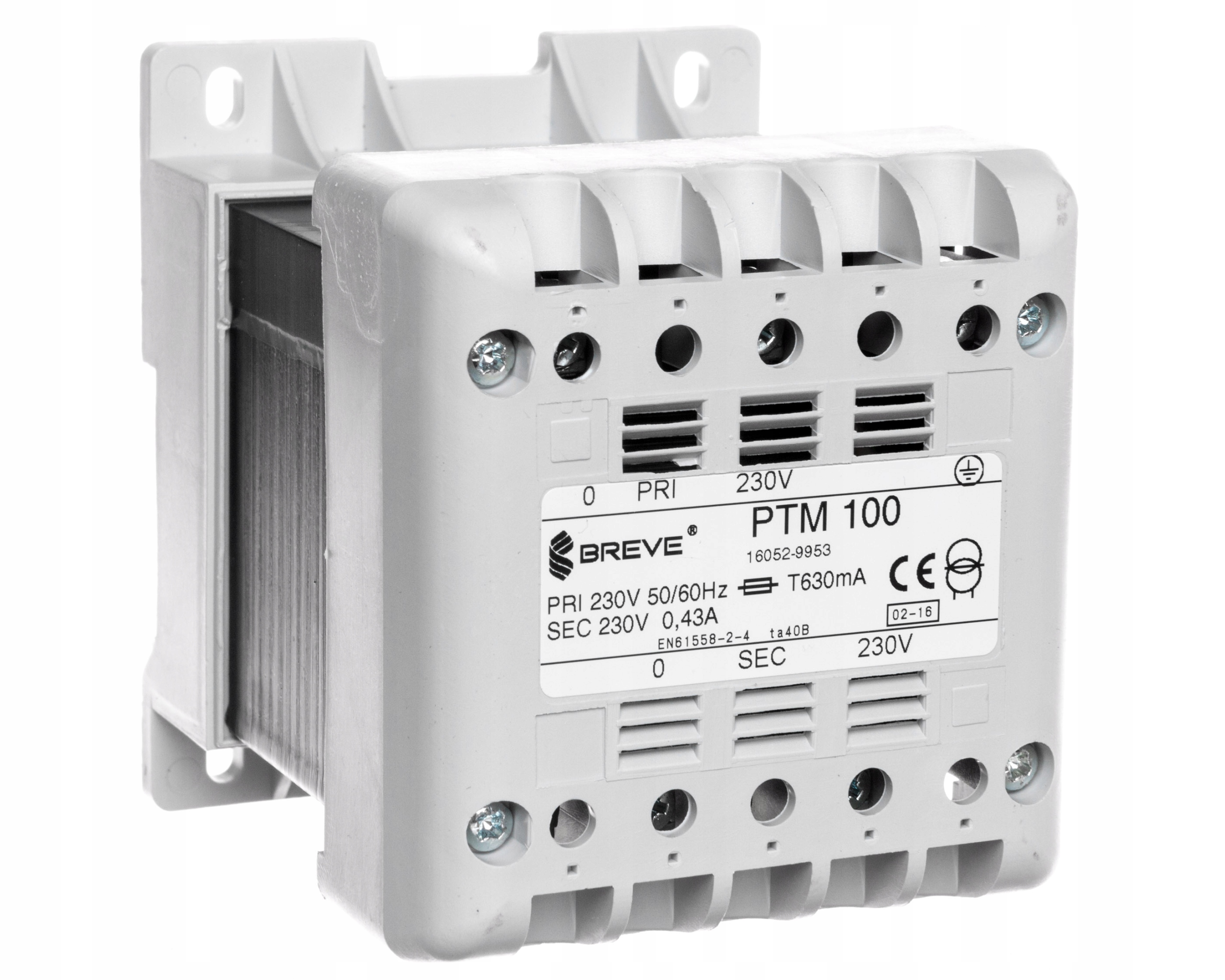 1-fázový transformátor PTM 100VA 230 / 230V / prípojnica