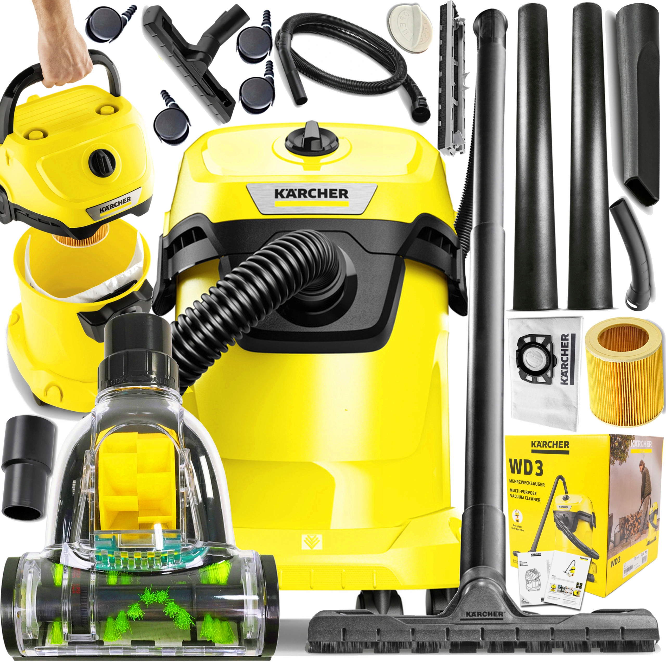 Priemyselný vysávač Kärcher WD3 1000 W + turbokefa Clinus do vysávačov