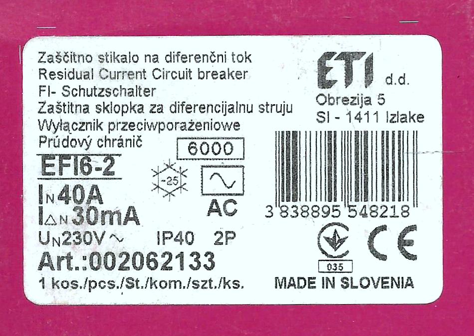 ETI POLAM EFI6-2 ZBYTKOVÝ BEŽNÝ OKRUH 40A