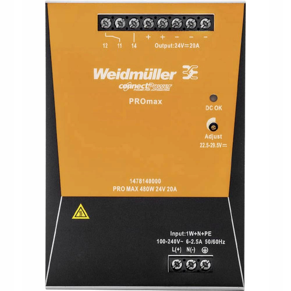 Weidmüller PRO MAX 480W 24V 20A Napájací zdroj namontovaný na koľajnici