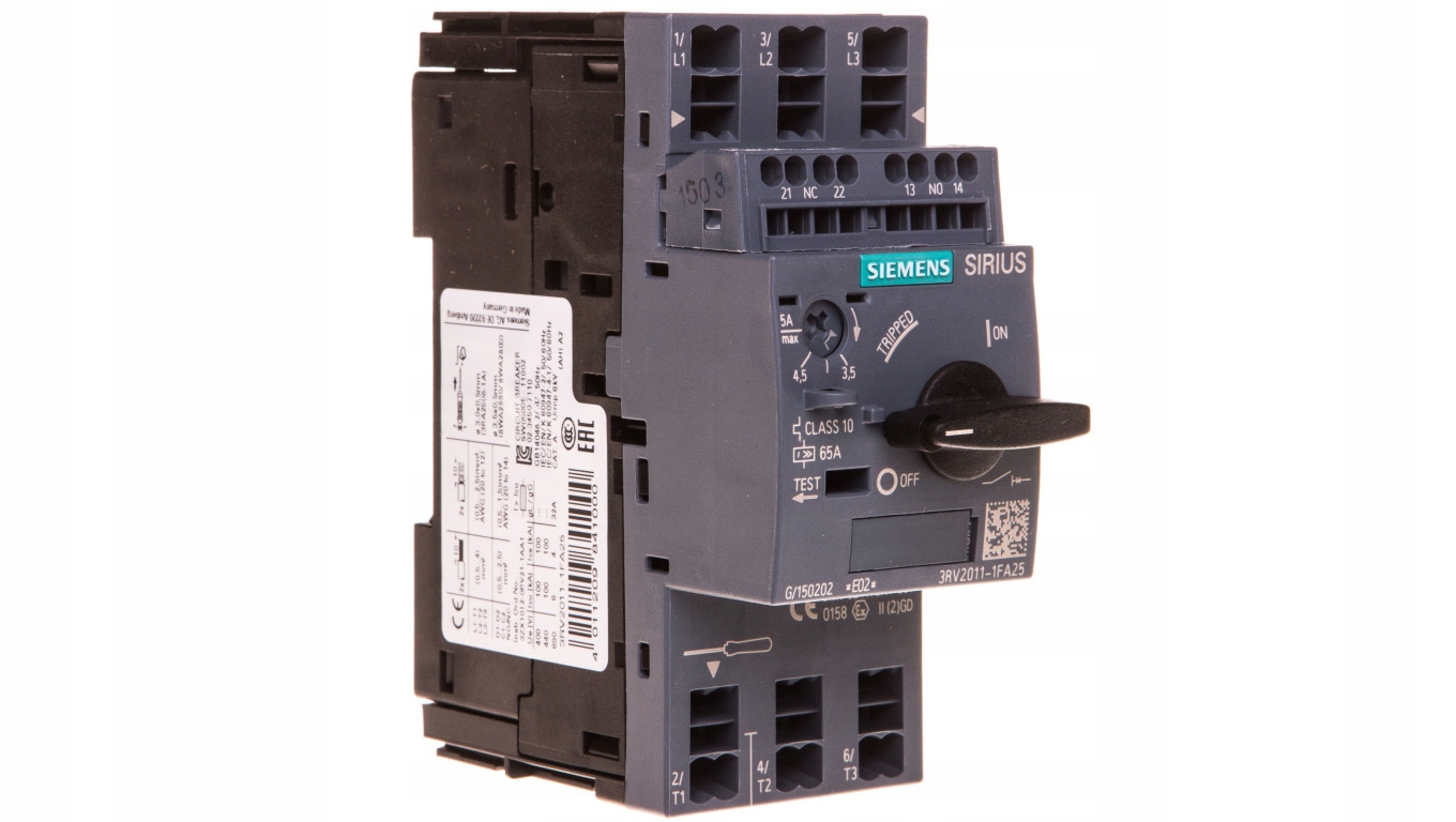 Motorový istič 3P 2,2kW 3,5-5,5A 1NO 1R 3RV201