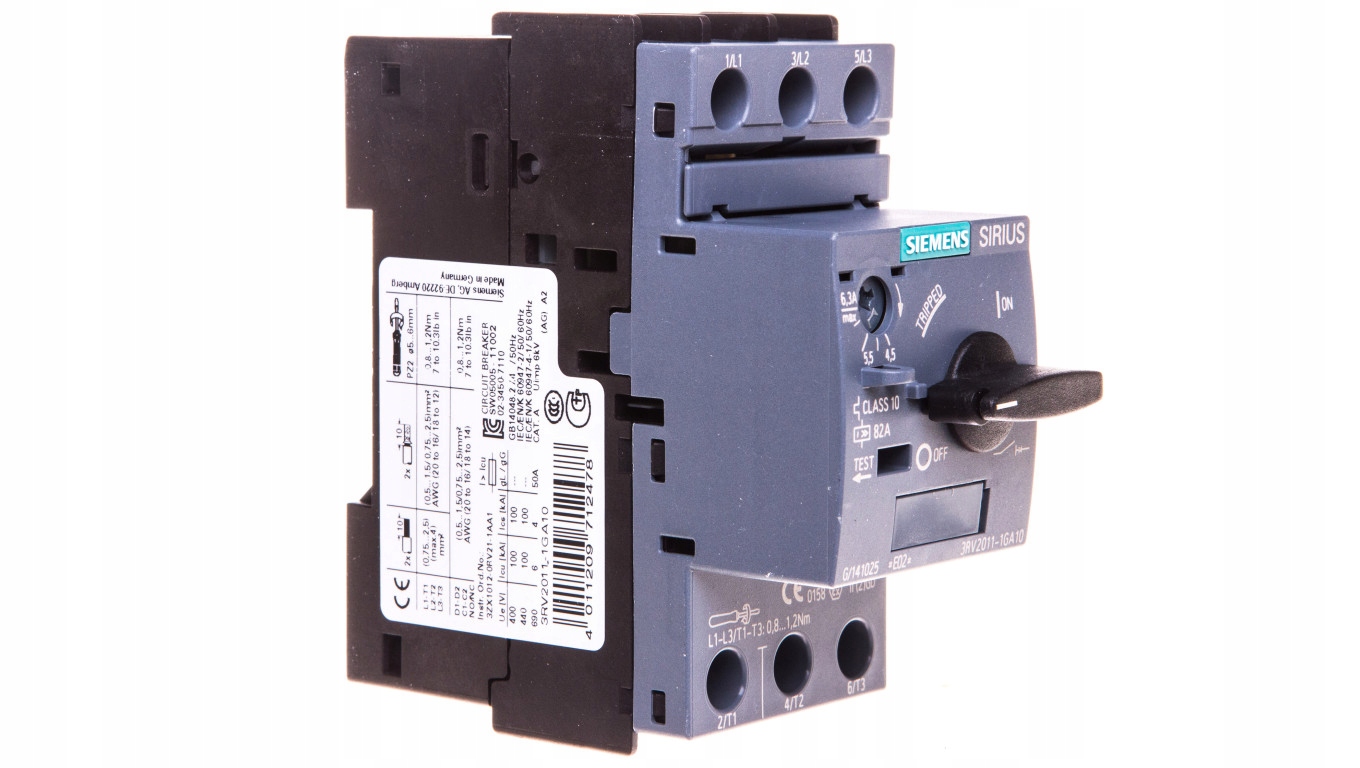 Motorový istič 3P 2,2kW 4,5-6,3A S00 3RV2011-