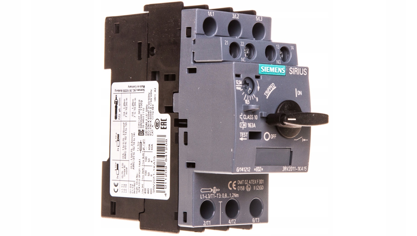 Motorový istič 3P 5kW 9-12,5A 1Z 1R S00 3RV20