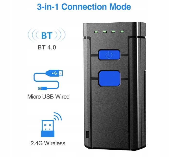 Skener kódov káblov Bluetooth / 2,4G wifi / USB 3v1