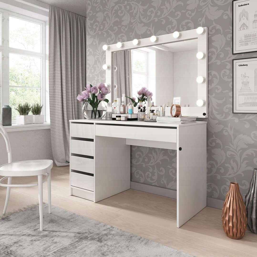 Glamour toaletný stolík + kozmetické zrkadlo s žiarovkami